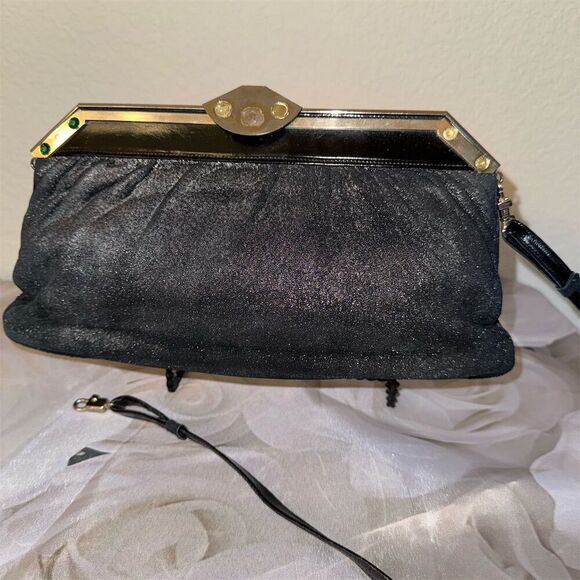 Adriana Ferrari Black Textured Shoulder Bag Medium Evening Glamour - Picture 1 of 10